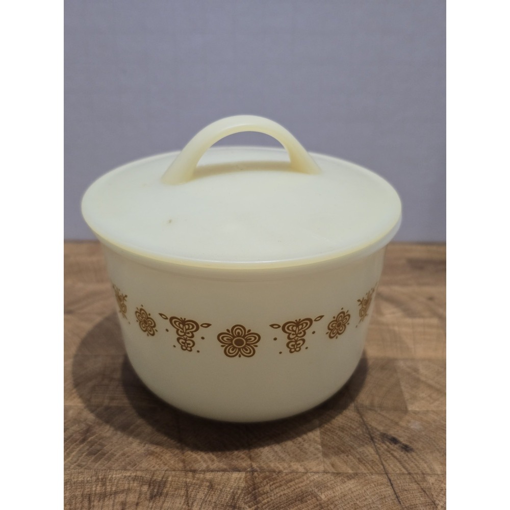 Pyrex Gold Butterfly Sugar Bowl with Lid RARE Vintage